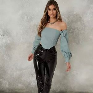 Blue Crepe Bardot Corset Top